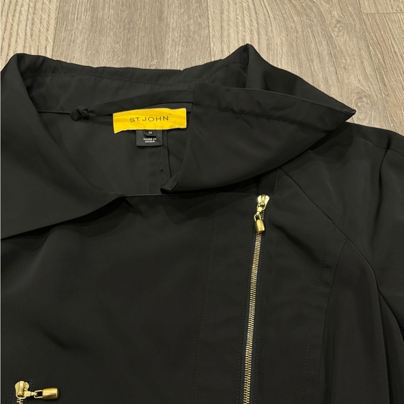 ST. JOHN Size Medium Jacket Black Full Zip Elastic Waist Lightweight Women - Picture 5 of 16